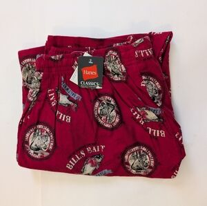 Hanes Maroon Flannel Cotton FISH Graphic Pajama‎ Pants XL